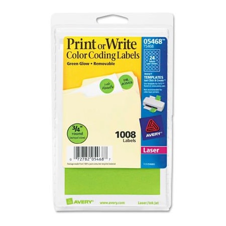 Avery Avery Print or Write Removable Color-Coding Labels, 3/4" Dia, Neon Green, 1008/Pack 5468